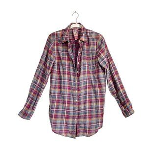 Johnny Was 3J Workshop Lorie Multicolor Plaid Embroidered Button Down Top - Sz M